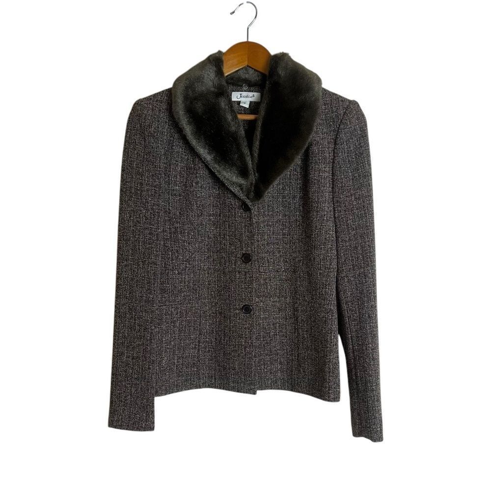 Jessica Women's brown Jacket with Faux Fur Collar